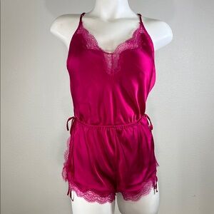 Victoria's Secret Fuchsia Lace Trim Romper SMALL
